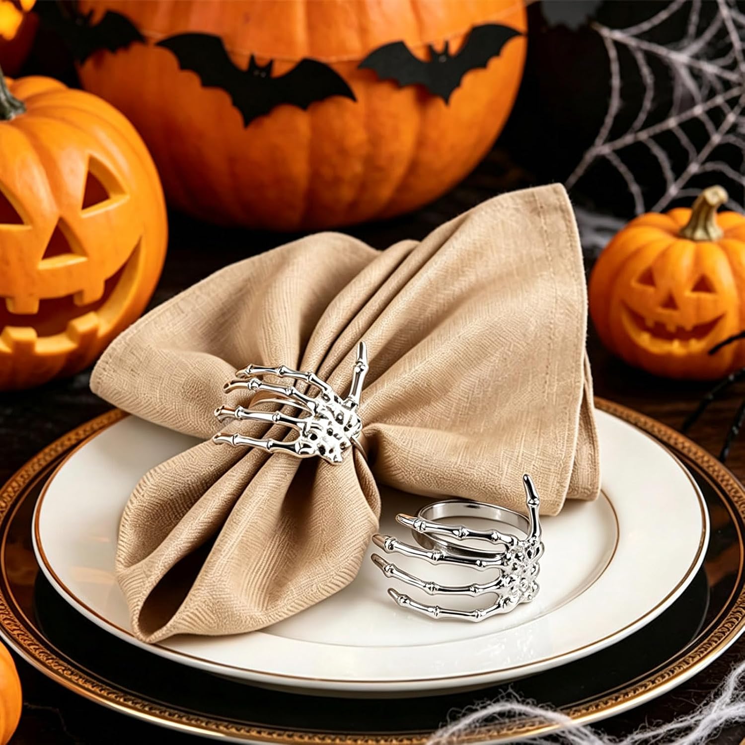 Halloween Skeleton Napkin Rings,Skull Claw Napkin Holders Halloween Decors