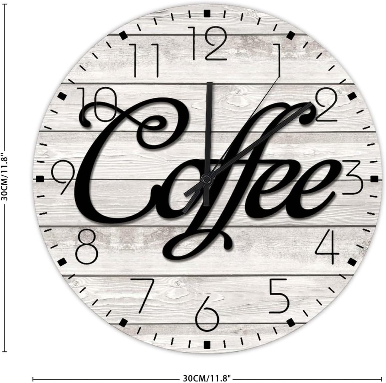 12 Inch Silent Non-Ticking Wall Clocks Battery Operated Coffee Wooden Wall Decor for Patio Coffee Tea Cup Cafe Pub Frameless Round Wooden Wall Clock Rustic for Daycare Girls Room