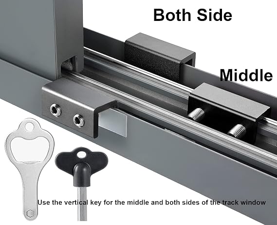 Window Locks Black, 4 Sets Sliding Security Window Lock with Key for Vertical & Horizontal Sliding Windows & Sliding Doors, Adjustable Window Locks Security Window Stoppers for Patio Bedroom Home