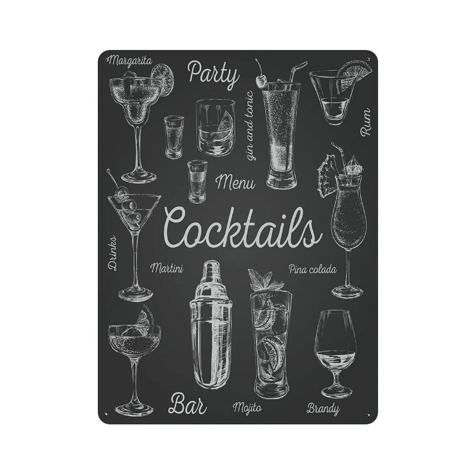 Metal Tin Sign Cocktail Menu Vintage Tin Poster Metal Sign Wall Decoration Country Kitchen Home Garage Decor 16"x12"
