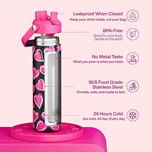 Miniatura 63 de ENCOOL Botella de agua aislada con popote, de acero inoxidable, a prueba de fugas, sin BPA, al vacío de doble pared que se mantiene fría durante 24