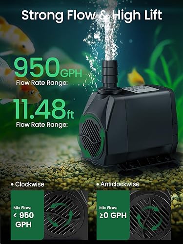 Miniatura 2 de GROWNEER Bomba sumergible de 950 GPH de 50 W, bomba de agua ultra silenciosa de 3600 lh, con elevación de 9.8 pies, 4 boquillas para acuario,