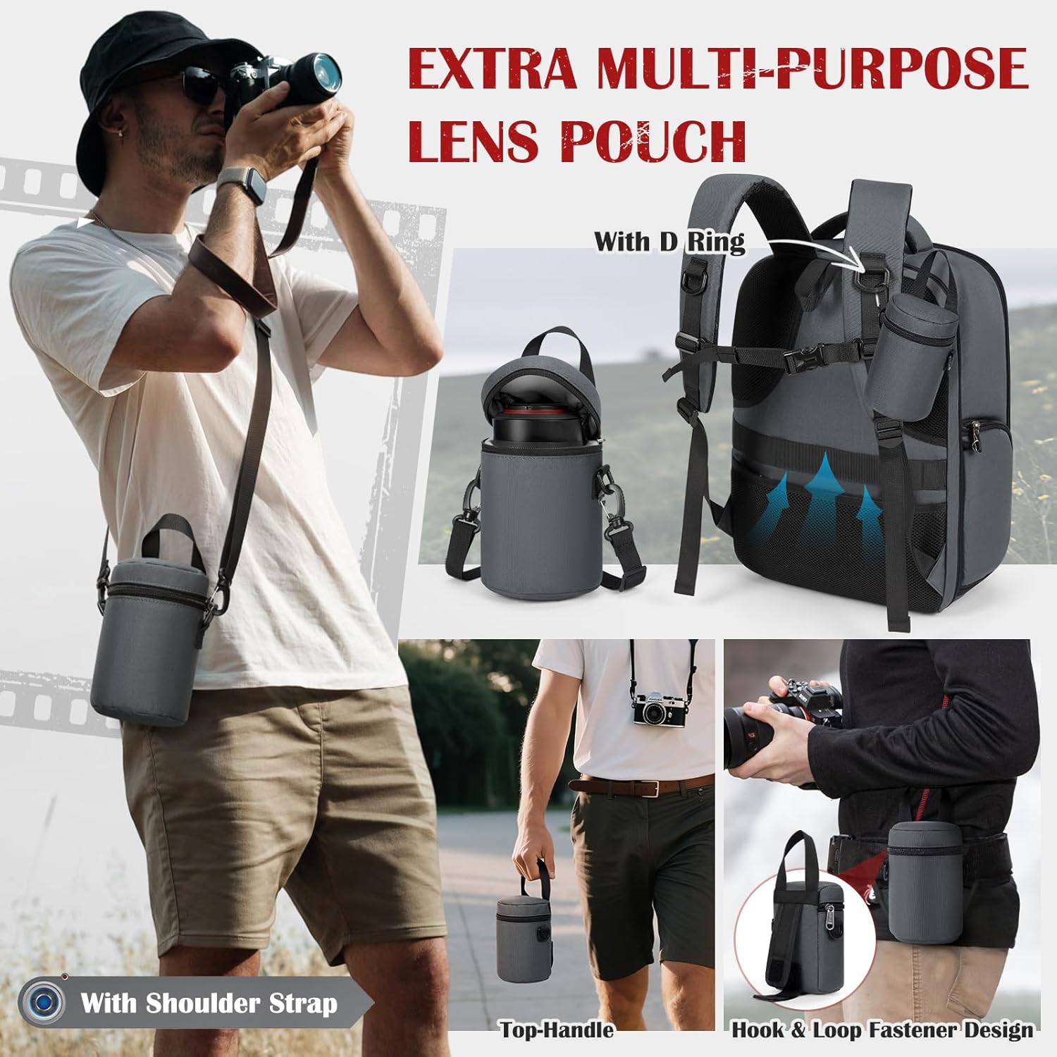 SDYSM Camera Backpack, Hardshell DSLR/SLR Camera Bag with Lens Pouch & 15.6" Laptop Compartment Waterproof Camera Case with Rain Cover Photography Backpack Compatible for Canon/Nikon/Sony/Drone,Gray - Image 7