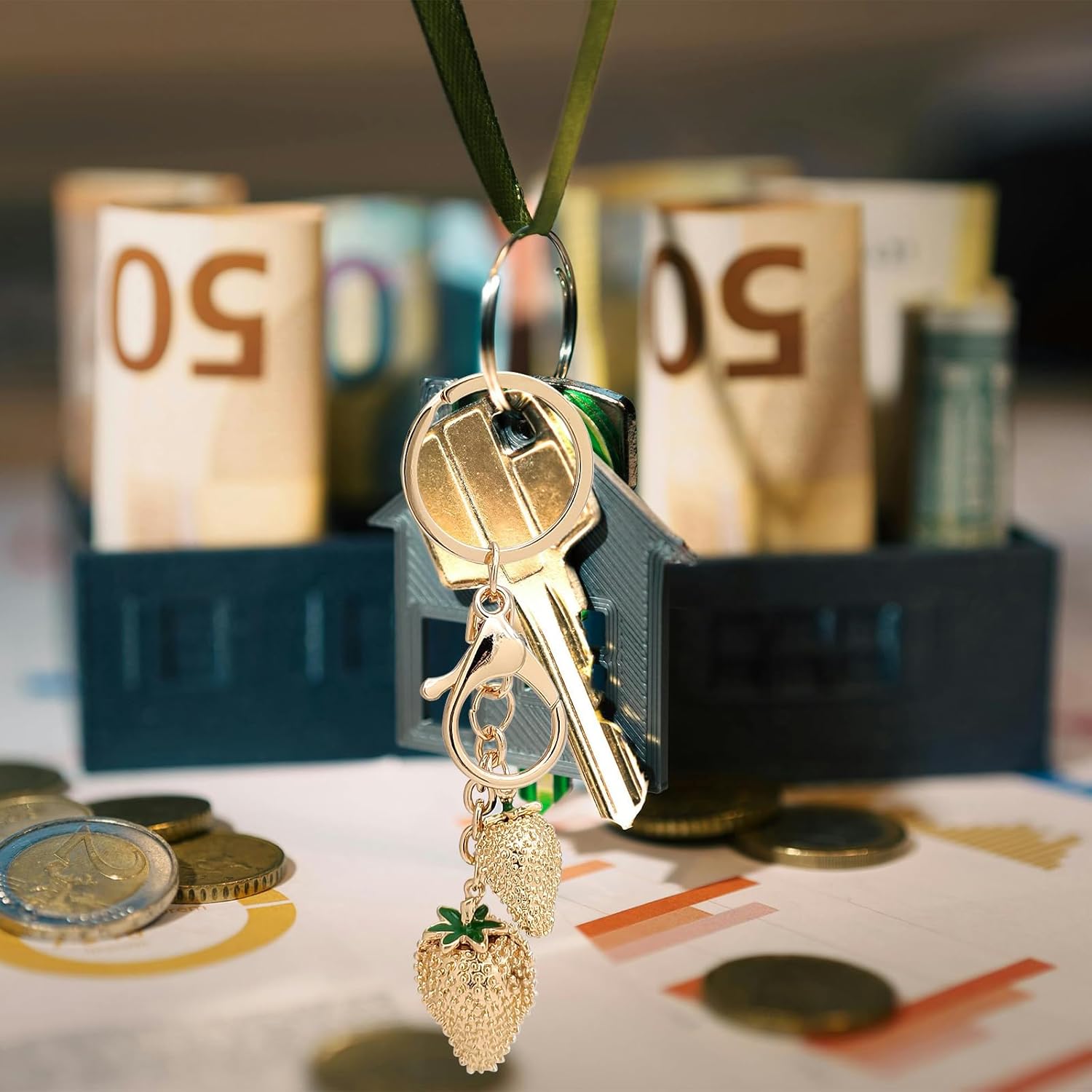 Cute Strawberries Bag Charm Keychain, Aesthetic Women Purse Accessories for Handbags & Car, Keyring Gifts - Image 5