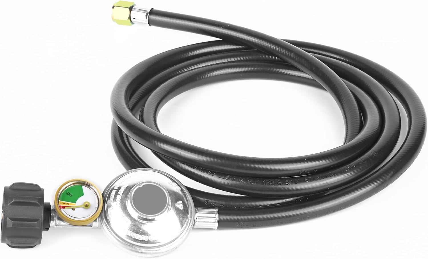 6 Feet Propane Regulator Hose with Gauge - QCC1 Connection for LP Gas Grill, Heater, and Fire Pit Table - 3/8" Female Flare Nut