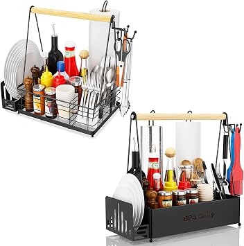 JBBTOOL Grill Caddy, BBQ Caddy for Outdoor Grill with 2 Paper Towel Holders, Picnic Condiment Utensil Caddy for Outdoor Camping Accessories, RV Patio Camper Must, Grilling Gifts for Men
