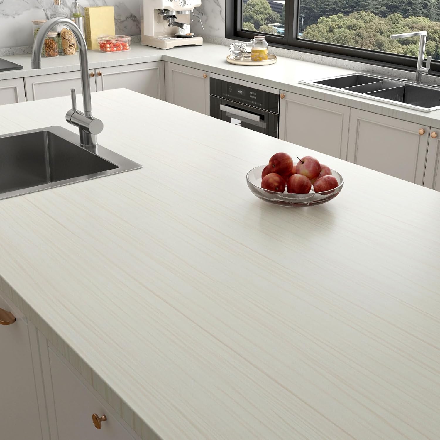 Stickyart Beige White Peel and Stick Wood Contact Paper Thick Kitchen Wood Grain Wallpaper Self Adhesive Wooden Contact Paper Waterproof Countertop Vinyl Wrap for Cabinets Furniture Bathroom 24"x160"