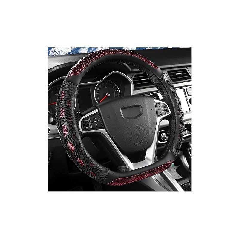 Capa para Volante D-Shape em Couro com Textura 3D Colmeia, Preto e Vermelho Ziquruv