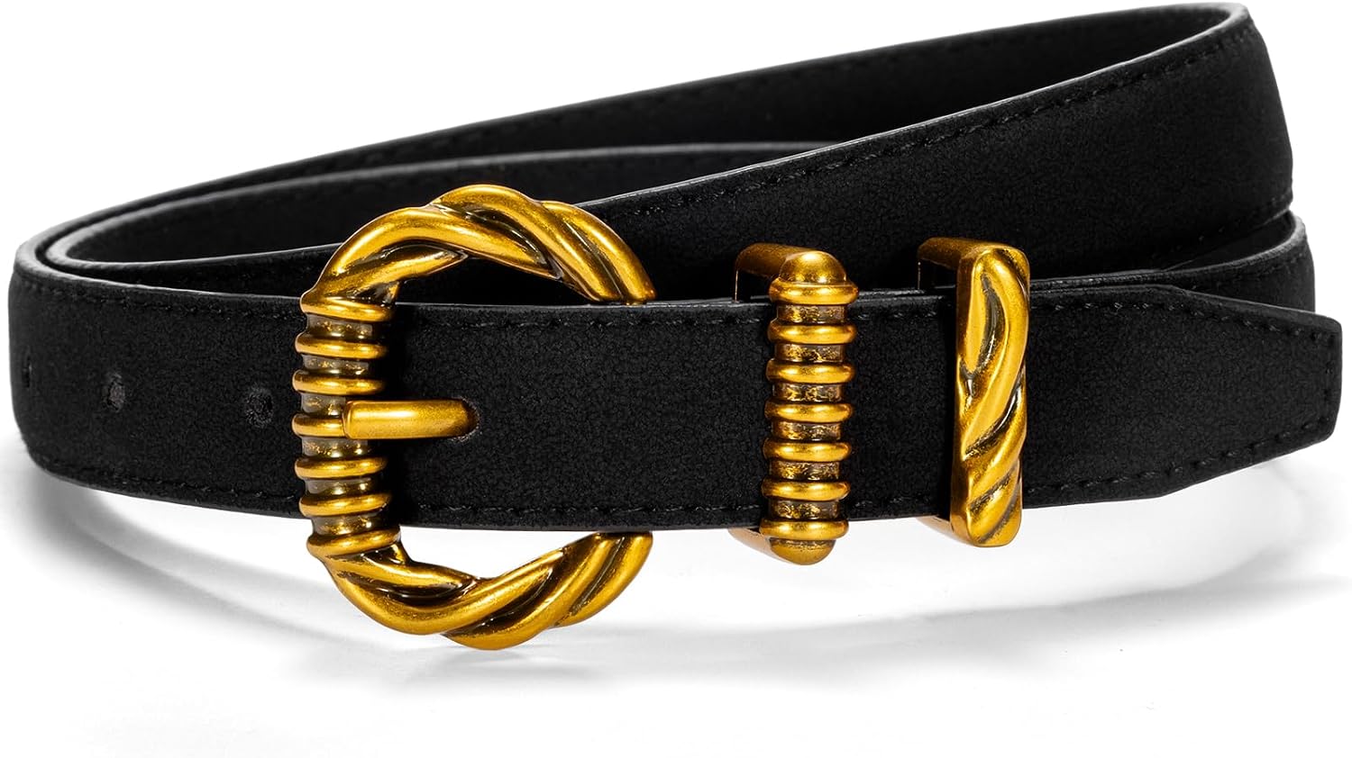 Women’s Suede Belt with Twisted Gold Buckle, Width 0.87"