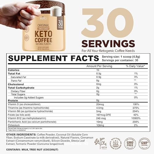 Vista 24 de Keto Vitals Café en polvo instantáneo Keto con aceite MCT y vitaminas, bajo en calorías, bajo en carbohidratos, sin edulcorantes artificiales, apoyo