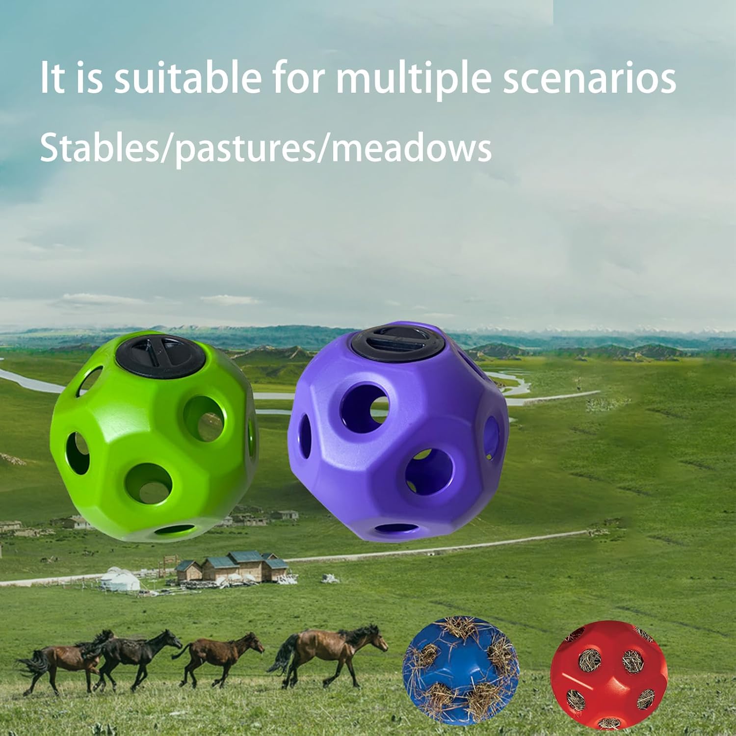 Hay Ball for Horses, 15.75" Large Capacity Hay Feeder for Horses, Slow Feeding Design Horse Treat Ball, Safe Durable Horse Stall Toys, Slow Feeder Ball for Stalls, Ranches, Pastures(Green)