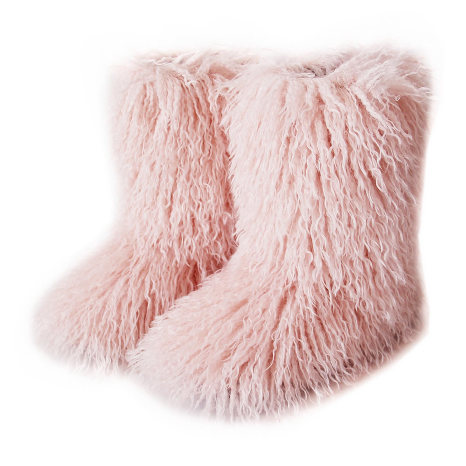 MH Bailment Women's Faux Fur Boots Winter Mid-Calf Snow Boots Fuzzy Fluffy Furry Fashion Short Snow Boots