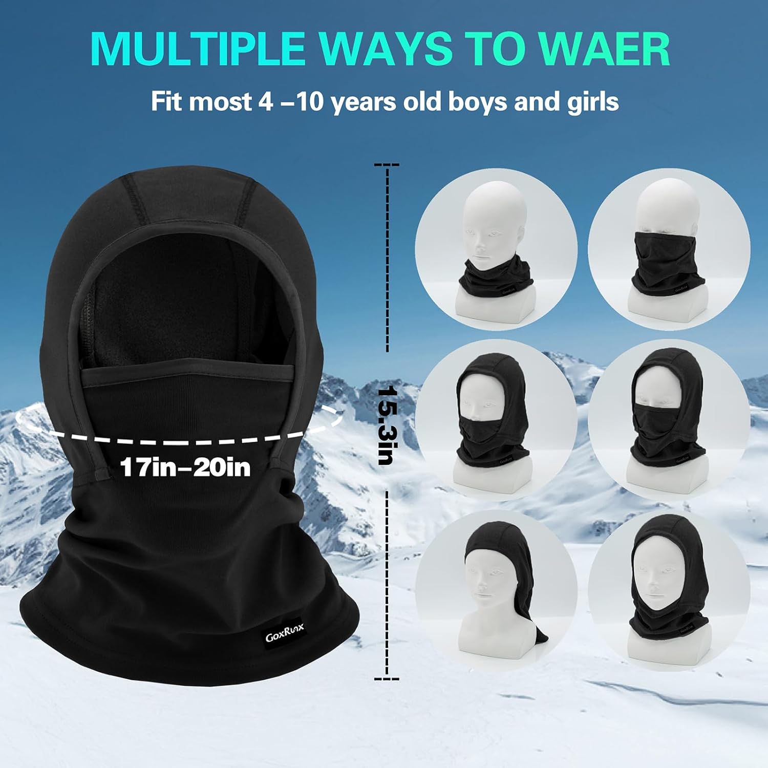 GoxRunx Kids Balaclava Ski Mask,Fleece Face Mask Neck Warmer for Boys Girls,Windproof Face Cover for Cold Weather - Image 5
