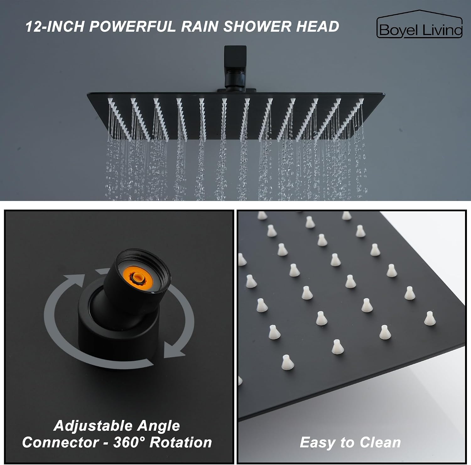 Boyel Living 12 Inch Shower System with Tub Spout，Matte Black Rain Shower Head with Handle Spray,Wall-Mounted Bathtub Faucet Set with Valve,Stainless Steel