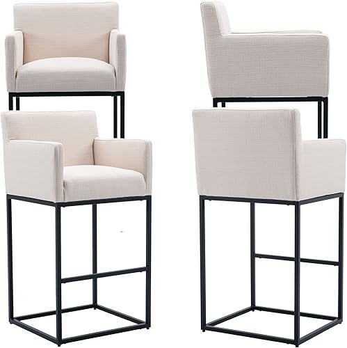 Miniatura 8 de VESCASA Linen Taburetes de bar de 31 pulgadas de alto con brazos, taburetes de bar tapizados con respaldo acolchado de 12.5 pulgadas de alto, sillas