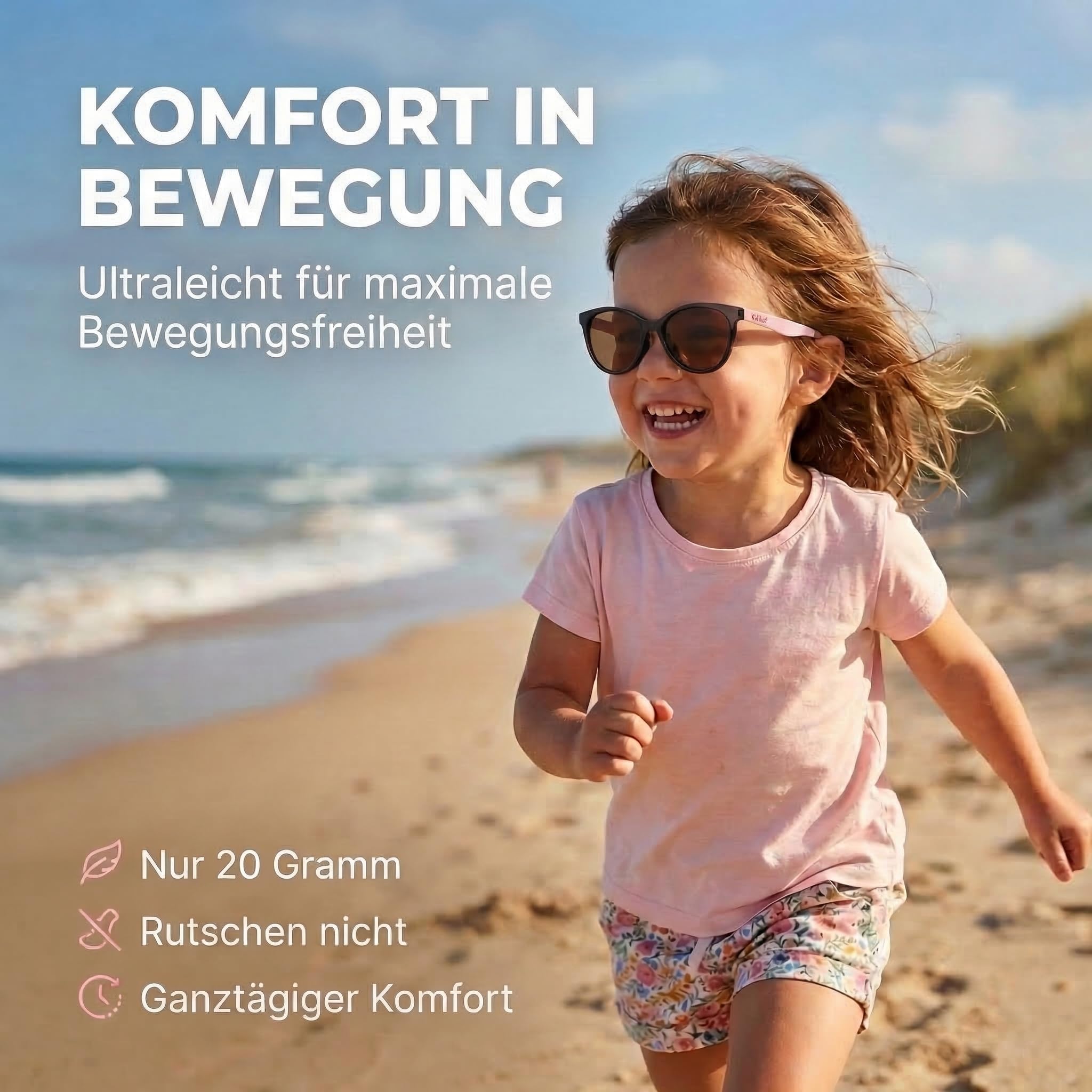 Kiddus Kindersonnenbrille Mädchen 4-8 Jahre, Sonnenbrille Kinder Polarisiert UV400 CAT3, TR90 Rahmen Flexibel, TPE Bügel, Silikon Nasensteg, CE ISO REACH