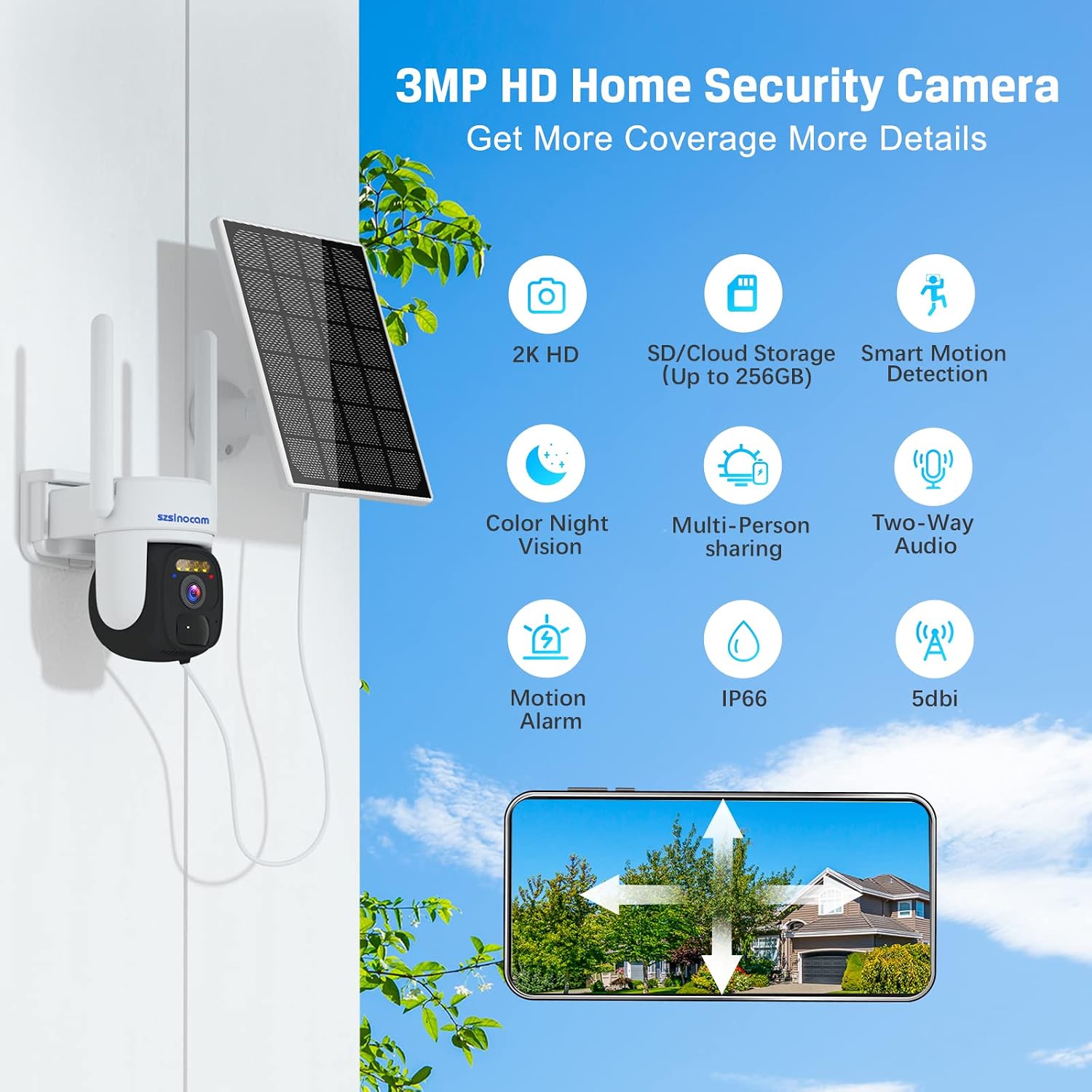 Smartphone screen showing live camera feed and playback options
