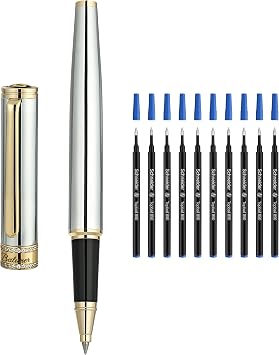 BEILUNER Luxury Rollerball Pen, Diamond-Studded Cap Design-Silver Chrome