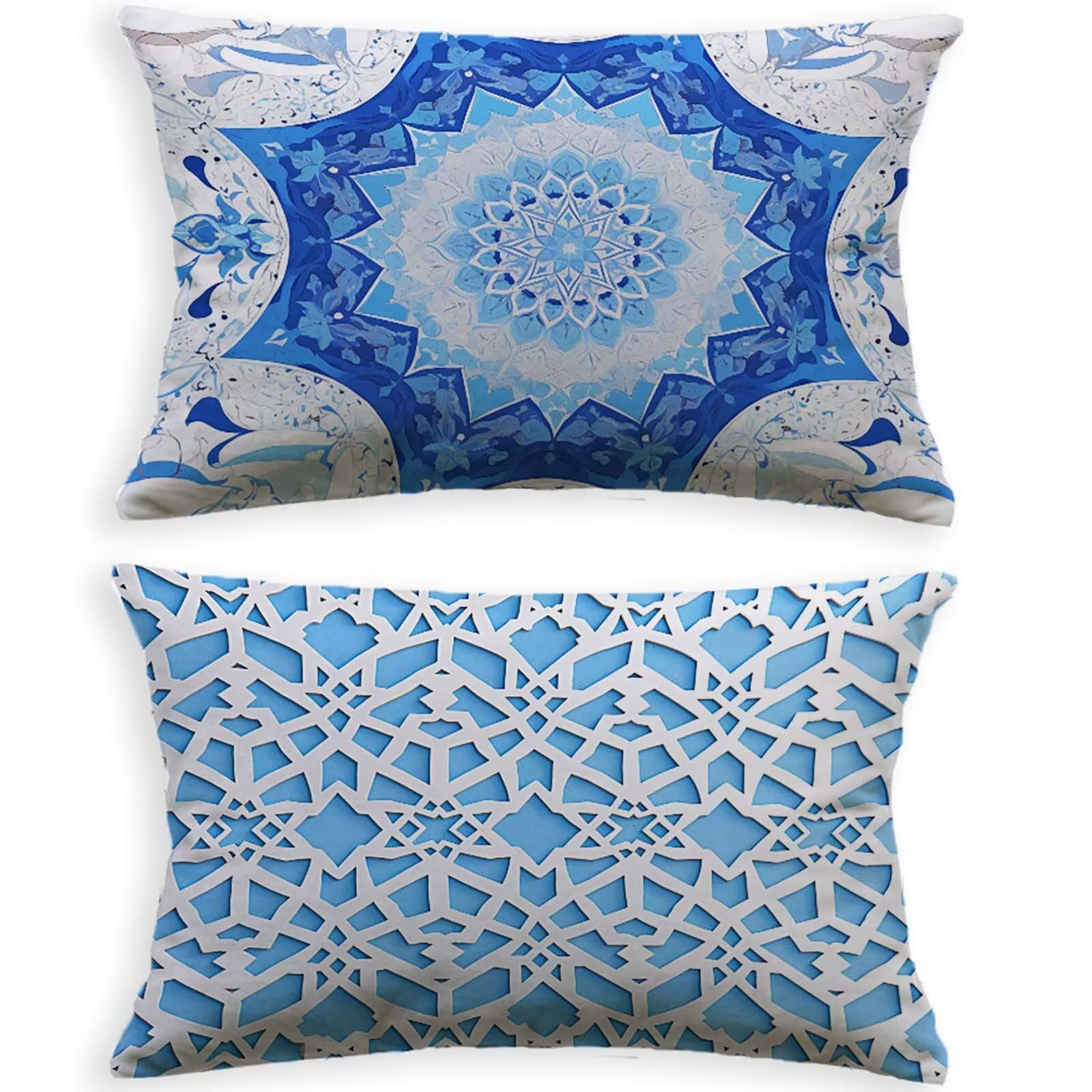 Housse de coussin bleu 70x90 cm lot de 2 en velours avec fermeture éclair invisible O-233B