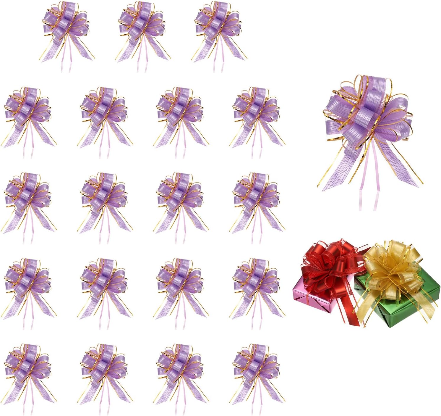 PATIKIL 20 Pcs Large Pull Bow Gift Wrapping, 9 Inch Ribbon Organza Metallic Purple Bows for Gift Wrapping Wedding Baskets Car