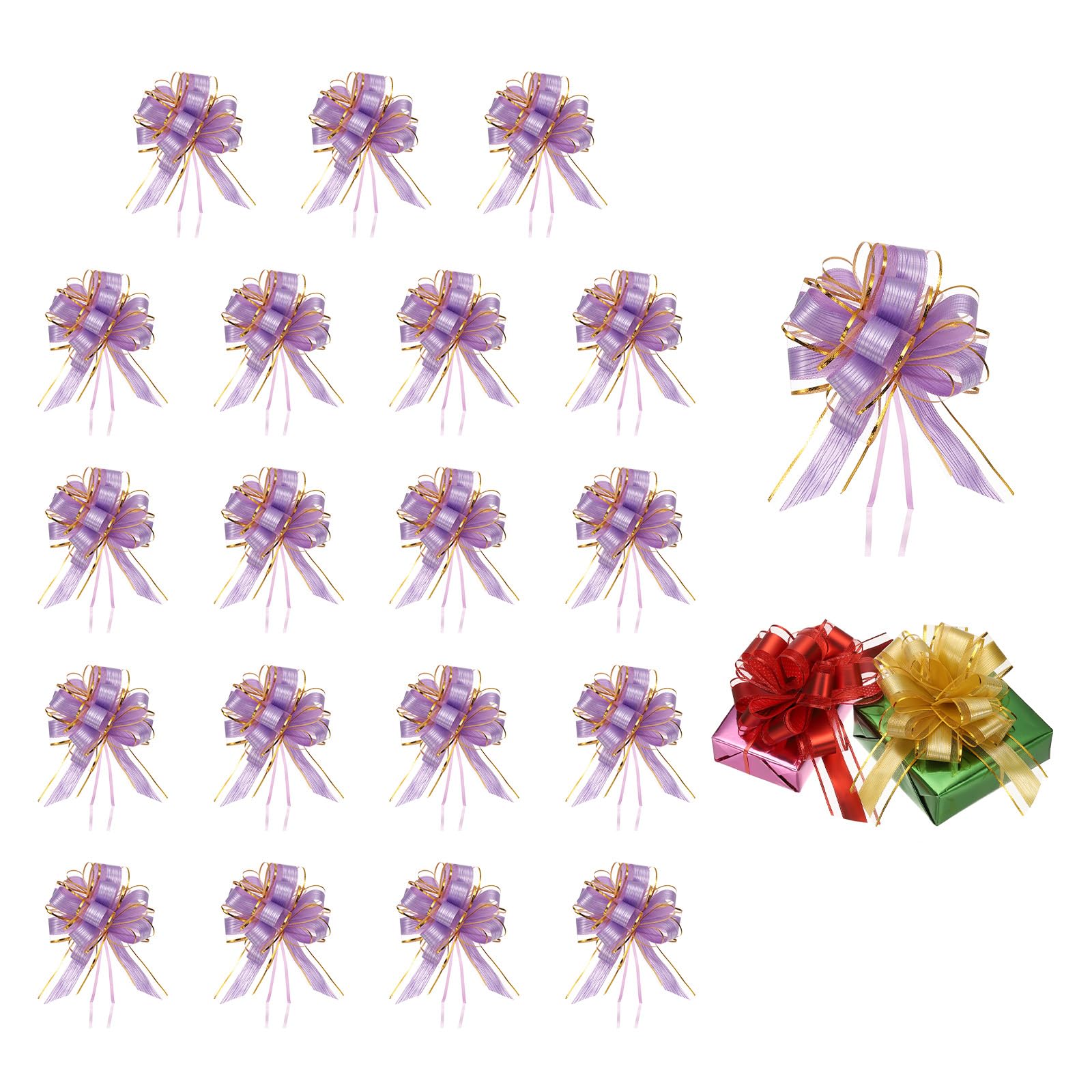 PATIKIL 20 Pcs Large Pull Bow Gift Wrapping, 9 Inch Ribbon Organza Metallic Purple Bows for Gift Wrapping Wedding Baskets Car