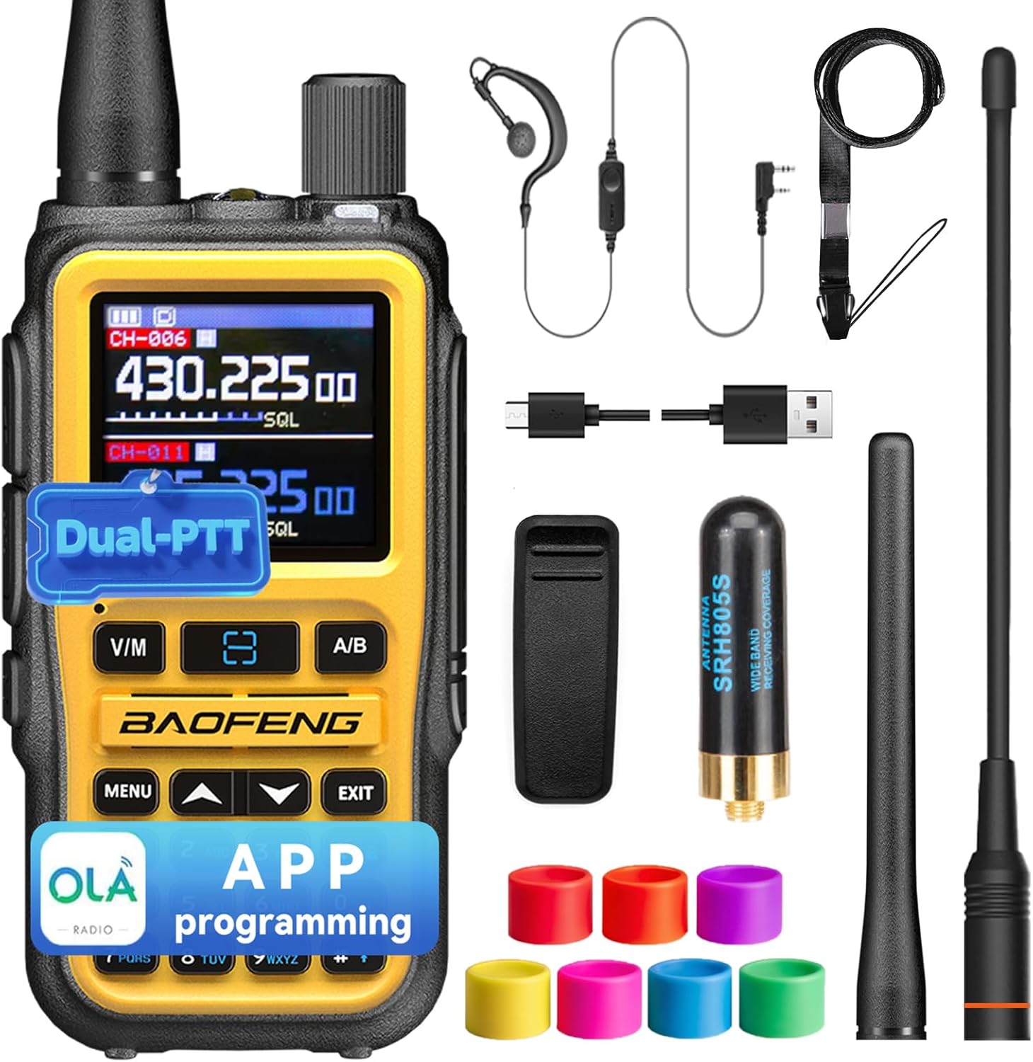 BAOFENG UV5RMINI Two Way Radio NOAA Weather Radio Dual PTT 999CH Survival APP Programming Copy Frequency Ham Radio (Orange)