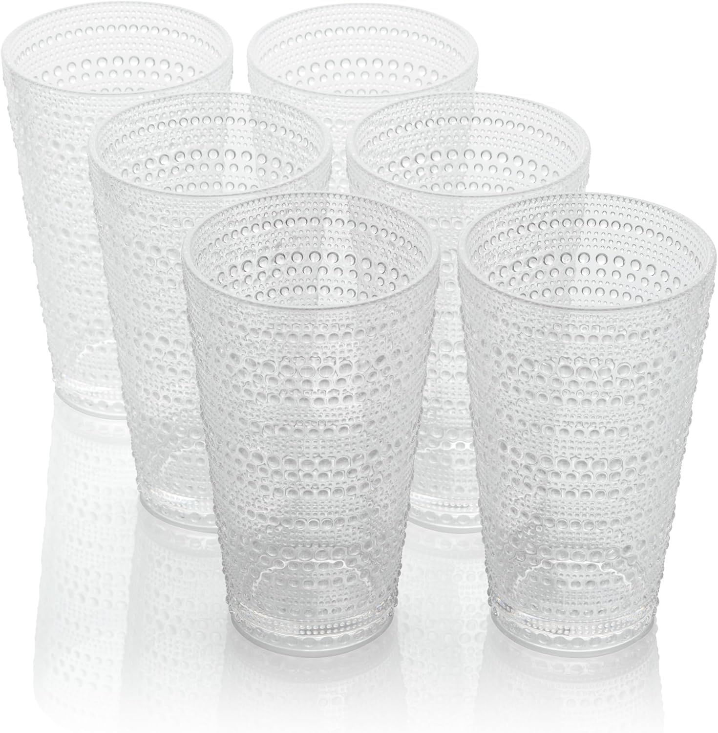 Santa Fe Clear Set of 6 Premium Acrylic Ice Tea Glass 22 oz – Unbreakable Drinkware with Textured Bubble Design, Shatterproof Tumblers for Indoor & Outdoor Use
