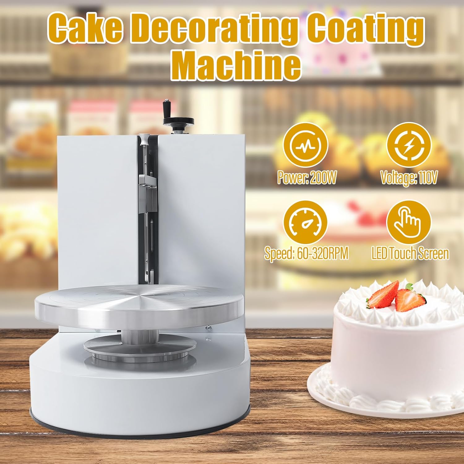 Cake Cream Spreading Machine, 4-12in Automatic Birthday Cake Frosting Coating Smearing Machine, 110V 200W Electric Cakes Decorating Machine, White