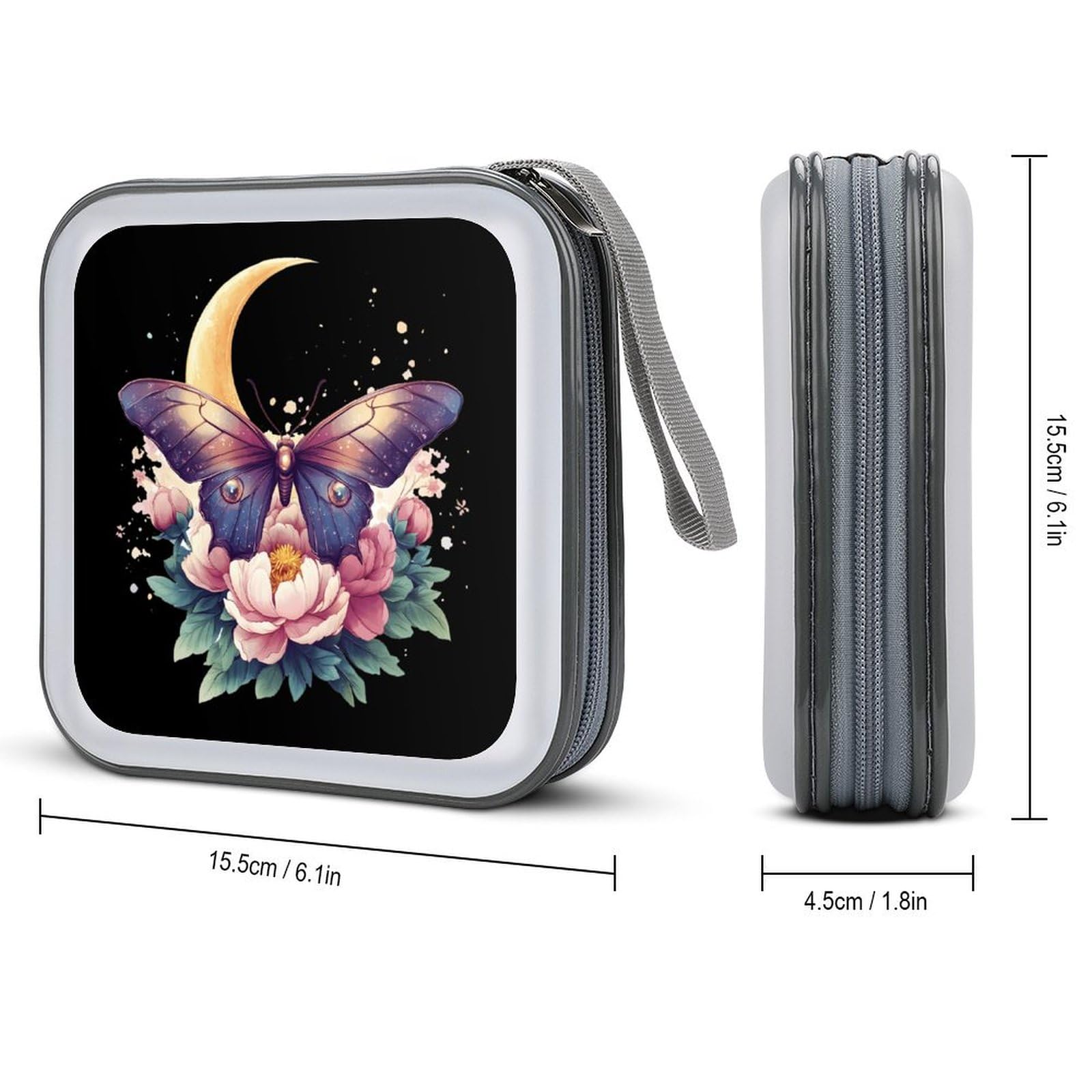 Moth Butterfly Moon Flowers CD Case Portable DVD Holder Storage Organizer for Home Travel