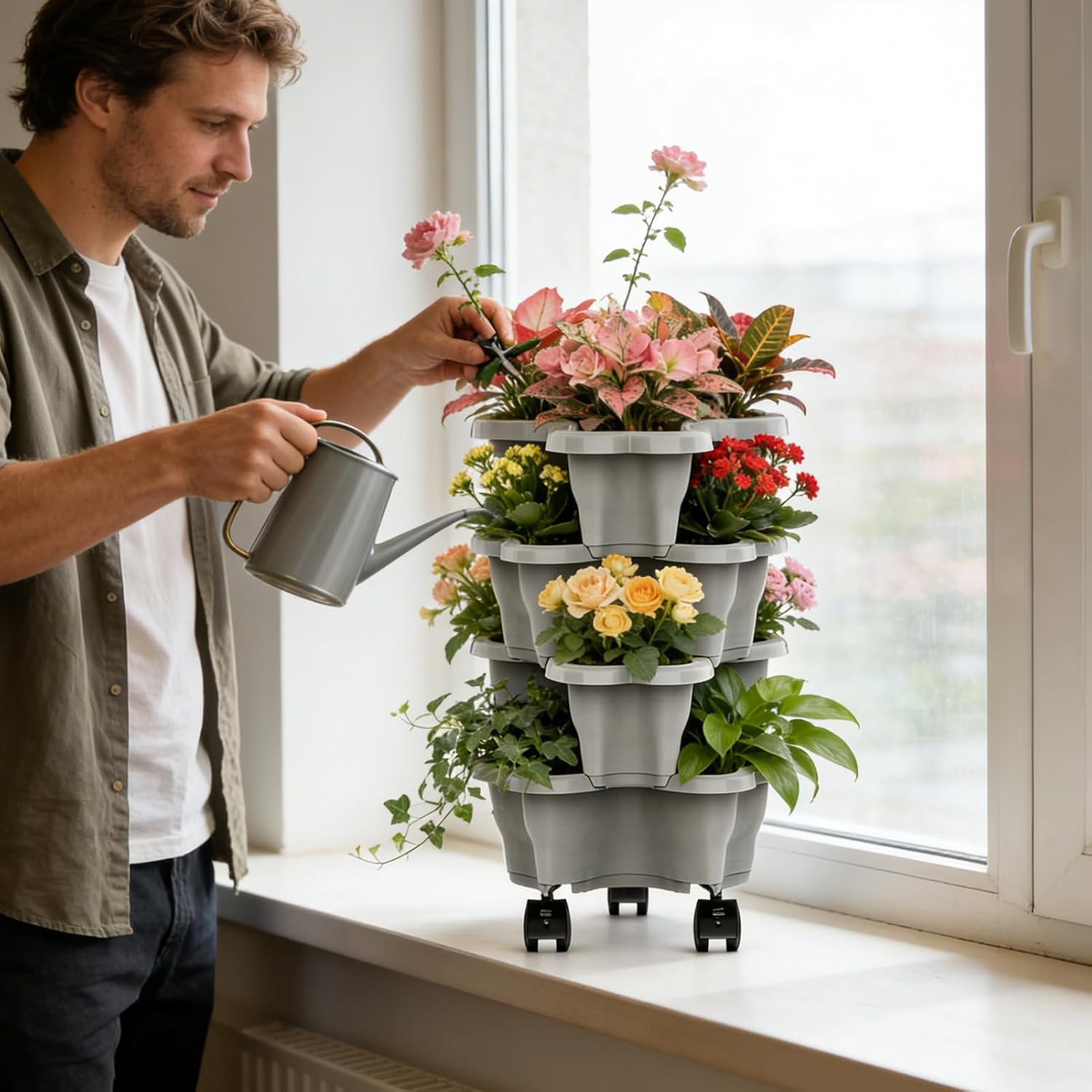 Vertical Planter Tower | Weatherproof Multi-Tier Stackable Drainage - Garden Strawberry Planting Tower,for Garden Yard Farm Patio Balcony Lawn Home Decor