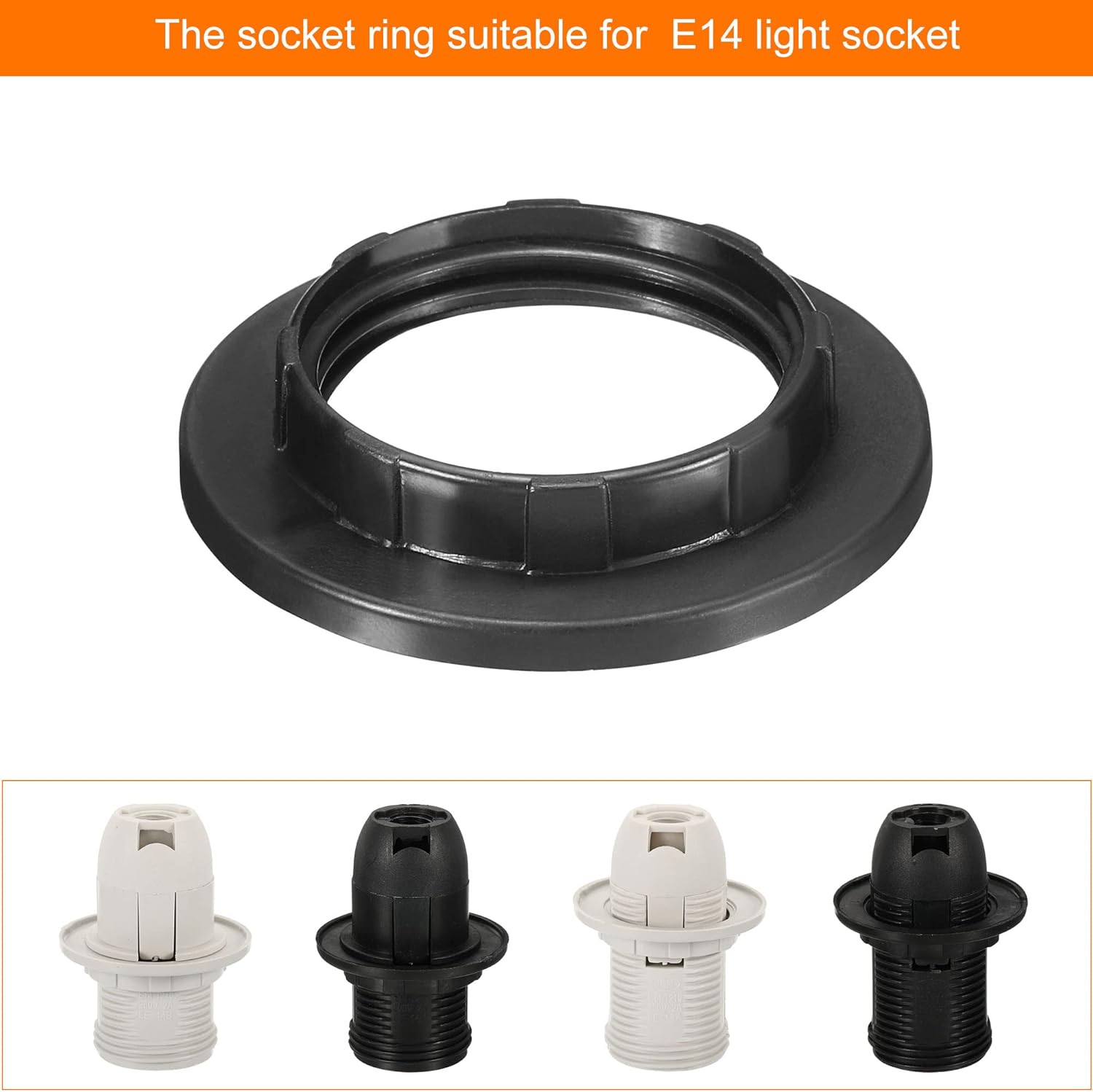Generic E14 Light Socket Rings, 3 Pack Lamp Shade Holder Adapter Ring for Light Fixtures, Black Color