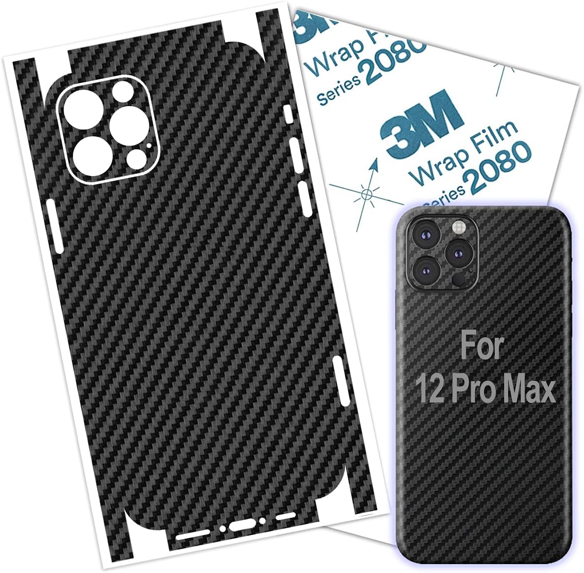 Amazon iPhone 12 ProMax スキンラップ カーボンファイバー 3Mフィルム スキンラップ 縁や背面を保護 薄い 3D