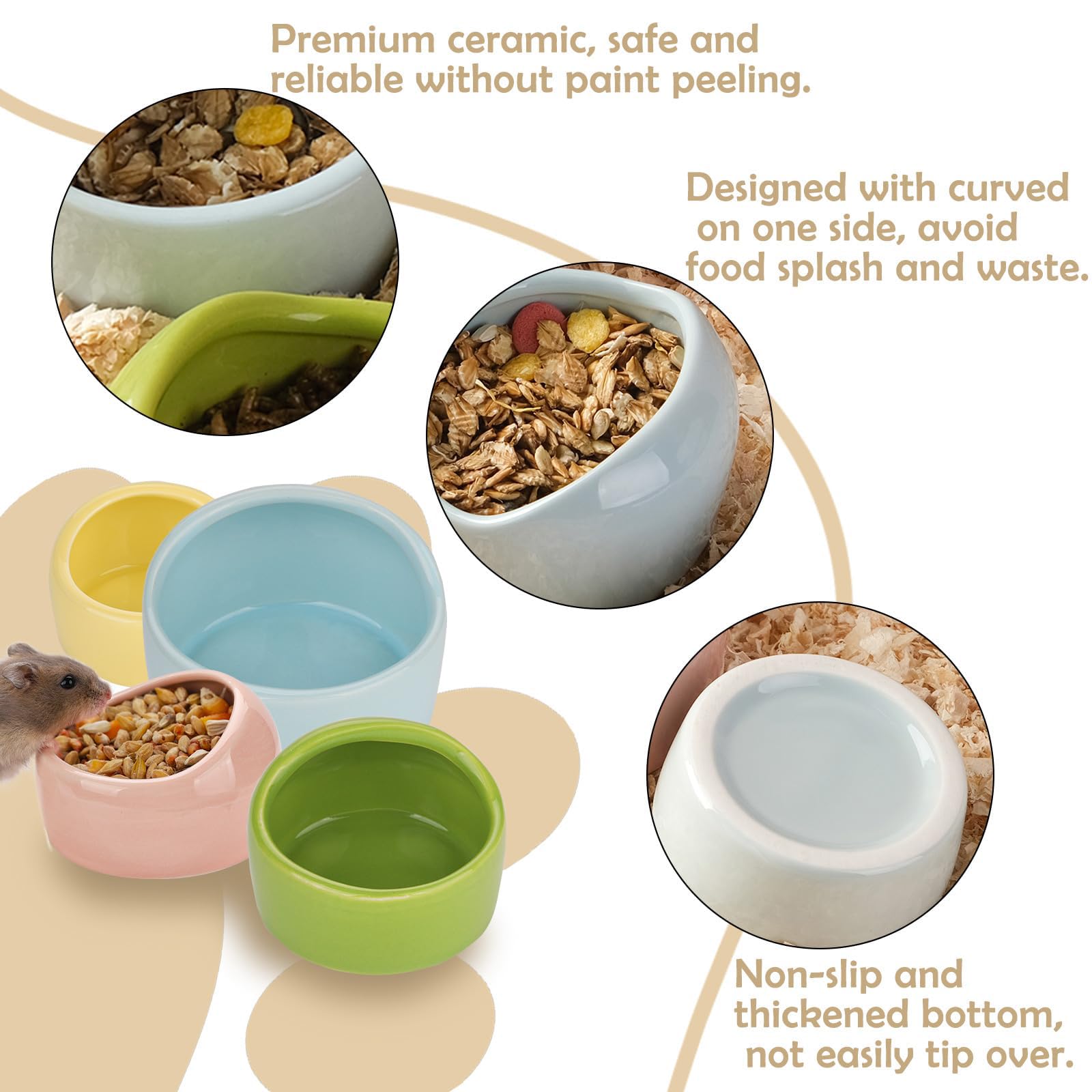 3 Pièces Bols pour Hamster en Céramique, Bols en Céramique Anti-morsures, Mangeoire en Terre Cuite pour Cochon d'Inde, pour Petits Animaux Gamelle pour Eau Hamsters
