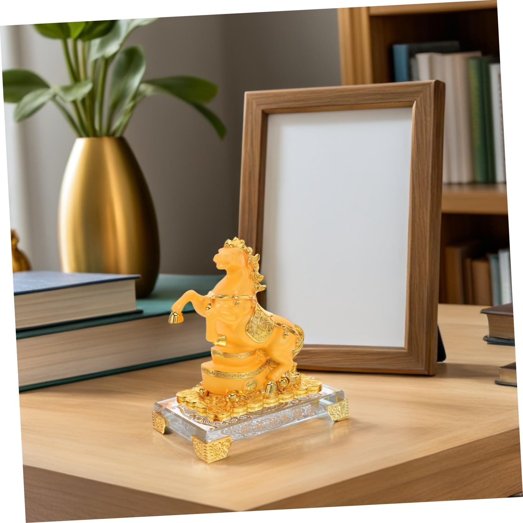 VICASKY Goldene Pferdestatue aus Kunstharz mit Feng Shui Bedeutung Stehende Figur für Karrierewachstum und Wohlstand Elegante Tischdekoration für Zuhause und Büro im Jahr 2026