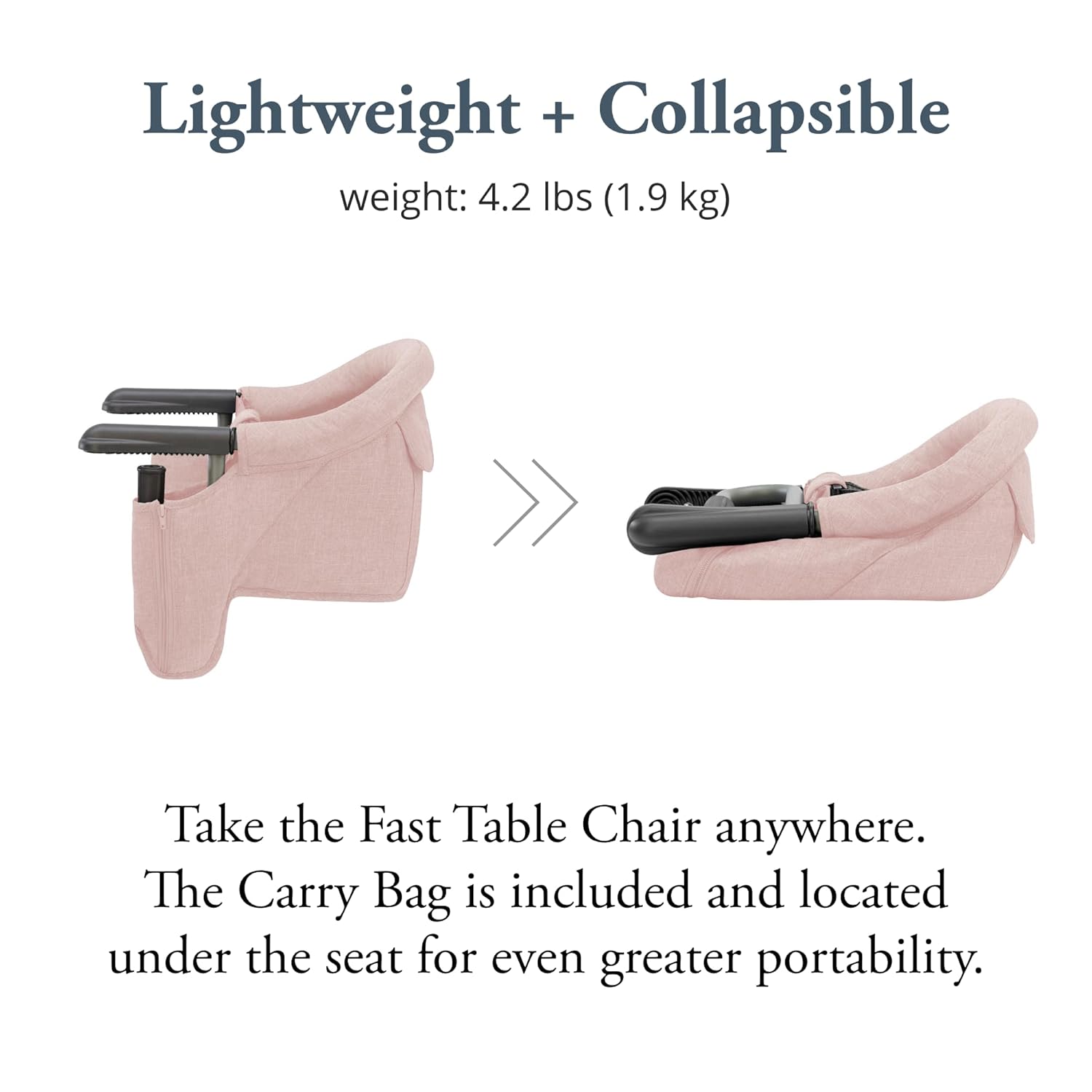 Inglesina Fast Table Chair - Powder Pink + Fast Dining Tray - Portable Baby High Chair for Babies & Toddlers up to 37 lbs - Fits Tables 0.8''-3.5'' Thick - Compact, Easy to Use - Travel Bag Included
