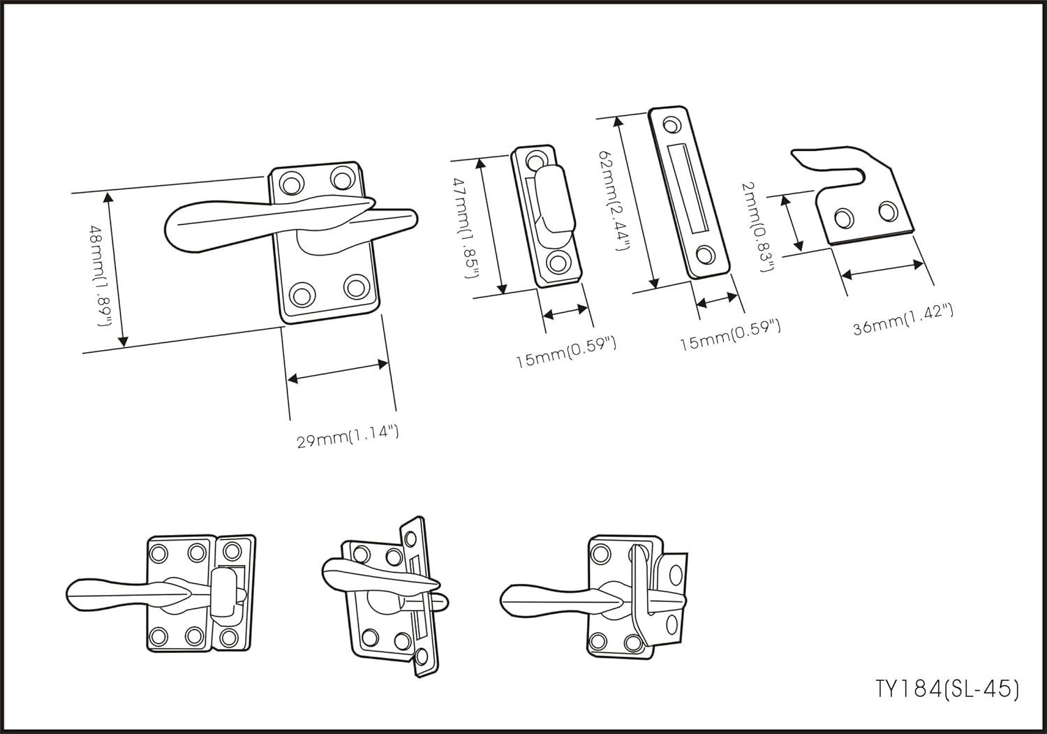 QCAA Diecast and Steel Casement Window Sash Lock, 1-7/8", Brushed Antique Brass, 2 Pack, Made in Taiwan