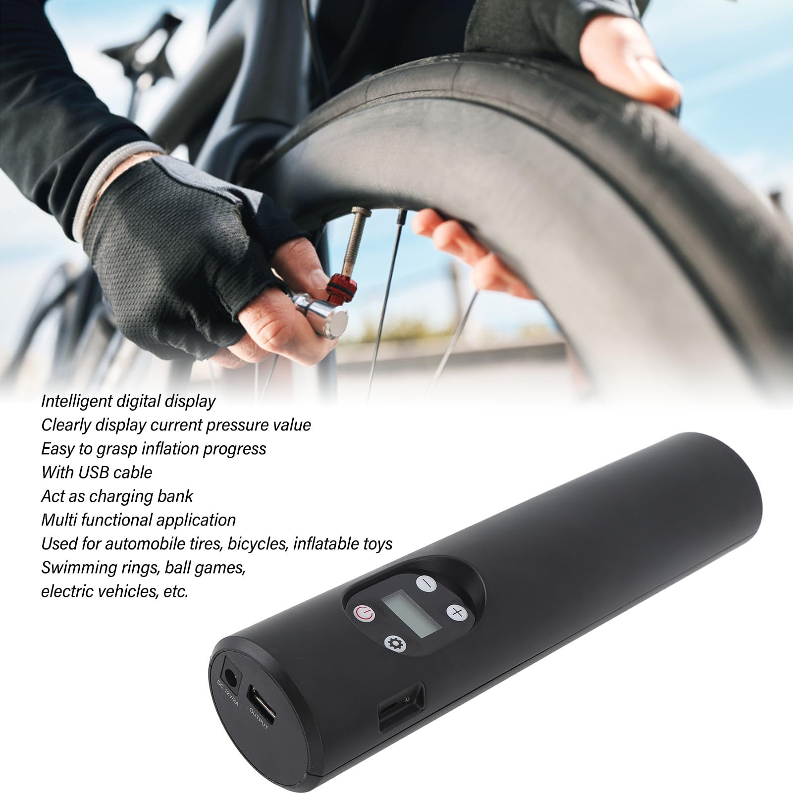 Bezprzewodowa pompka do opon przenośna sprężarka powietrza akumulatorowa pompka rowerowa elektryczna do samochodu rower piłka motocykl plastik ABS 25 cm 6000 mAh