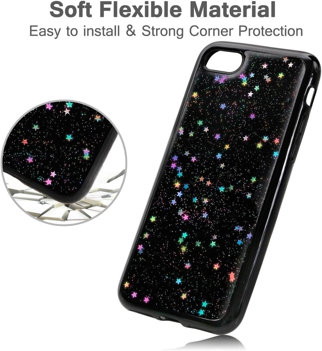 iPhone 8 Case, iPhone 7 Case, TILL (TM) Clear Bling Glitter Shockproof Anti-Fingerprint Sparkle Crystal Star Pattern Slim Soft TPU Protective Phone Cover Bumper Case for iPhone 5c [Black]