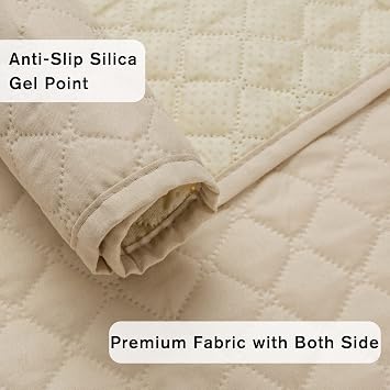 XINEAG Quilted Sofa Covers 1 Seater, Water Resistant Chair Covers for Dogs Pets, Non Slip Sofa Slipcovers with Pockets, Washable Furniture Protector with Elastic Strap (Chair, Beige)