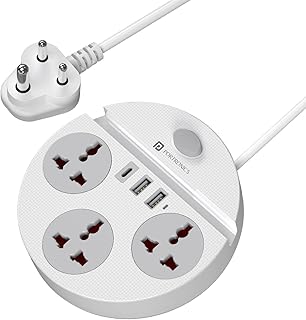 Portronics Power Plate 5 Pro, 6-in-1 Power Extension Board with 3 Universal Sockets, 2 USB-A & 1 Type-C Port, 1500W Outpu Price In India