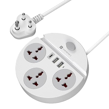 Portronics Power Plate 5 Pro, 6-in-1 Power Extension Board with 3 Universal Sockets, 2 USB-A & 1 Type-C Port, 1500W Output, Built-in Mobile Holder, 2M Long Cord, Overload & Surge Protection
