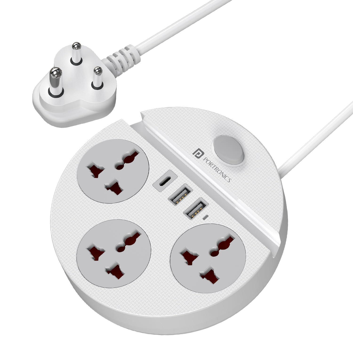 Portronics Power Plate 5 Pro, 6-in-1 Power Extension Board with 3 Universal Sockets, 2 USB-A & 1 Type-C Port, 1500W Output, Built-in Mobile Holder, 2M Long Cord, Overload & Surge Protection-image-17