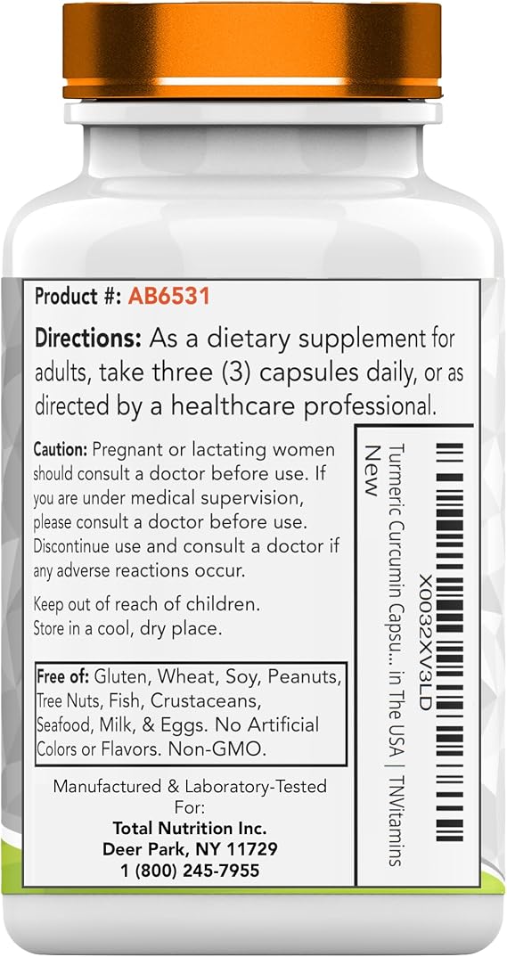 tnvitamins Turmeric Curcumin Capsules with Black Pepper | 3000 MG - 120 Capsules | Extra Strength Golden Turmeric Curcumin Supplement | Non-GMO | Produced in The USA