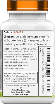 tnvitamins Turmeric Curcumin Capsules with Black Pepper | 3000 MG - 120 Capsules | Extra Strength Golden Turmeric Curcumin Supplement | Non-GMO | Produced in The USA
