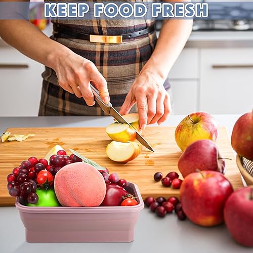 Vista 7 de Mifoci 6 Pcs Silicone Containers for Food Collapsible Food Storage Containers with Airtight Lids Stacking Leftover Foods Storage Lunch Box for