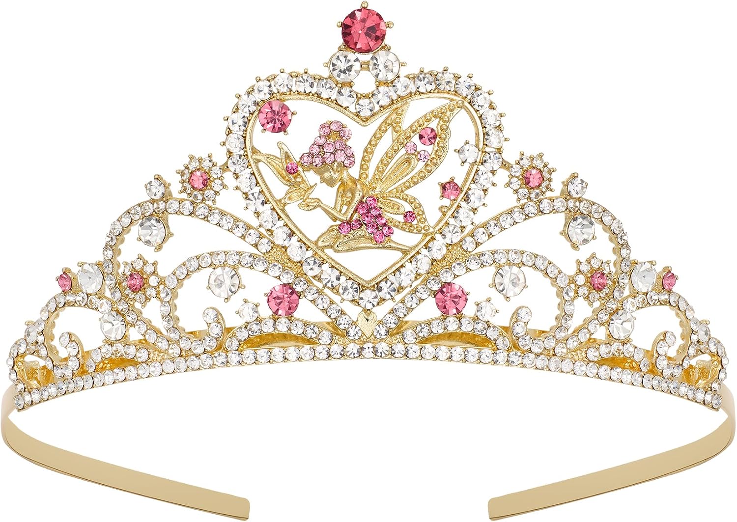 SWEETV Tiaras for Little Girls, Princess Gold Crown for Flower Fairy, TinkerBell Headband for Kids, Rhinestone Hairpiece for Toddler, Hair Accessories for Girls Halloween Costume Cosplay