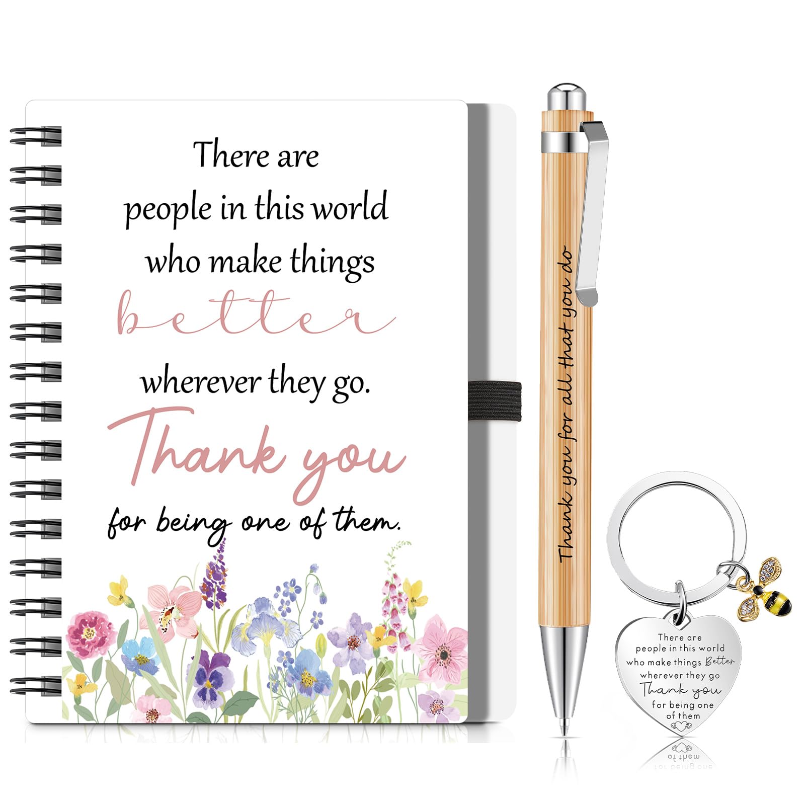 Sinmoe 3 Pcs Thank You Gifts for Colleagues Women Leaving Gifts Include Motivational Notebook, Inspirational Ballpoint Pen and Keyring for Men Teacher Employee Coworker(Better)