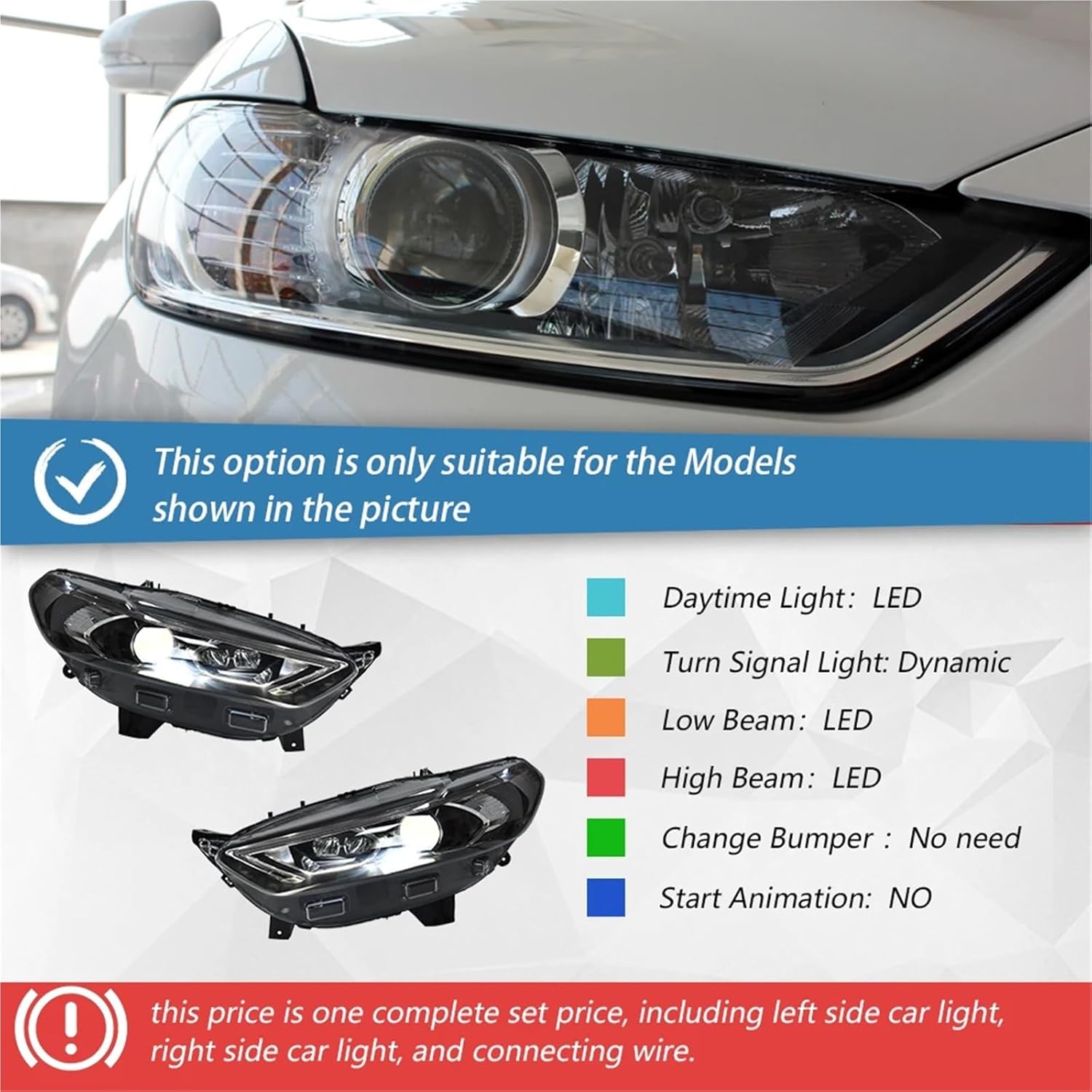 Compatible With Mondeo 2013-2016 Front Light Upgrade Design LED Auto Headlight Lens Assembly Accessories