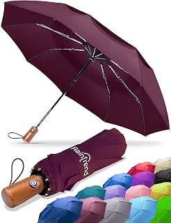 Premium Umbrella Windproof Travel Umbrellas for Rain,Compact Small Portable Folding Automatic Strong Wind Resistant Large Double Canopy,Womens Mens Umbrella for Backpack Car Purse, Burgundy, Classic