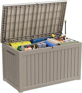 230 Gallon Deck Box Resin Lockable Large Outdoor Storage Box Waterproof and UV proof Outdoor Container for Patio Furniture Cushions Pillow Pool Toys Garden Tools & Sports Equipment - Grey